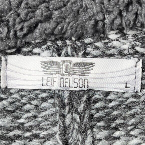 Leif Nelson Zip Up Hooded Slim Fit Cardigan Sweater Mens Sz L Marled Black - Picture 6 of 12